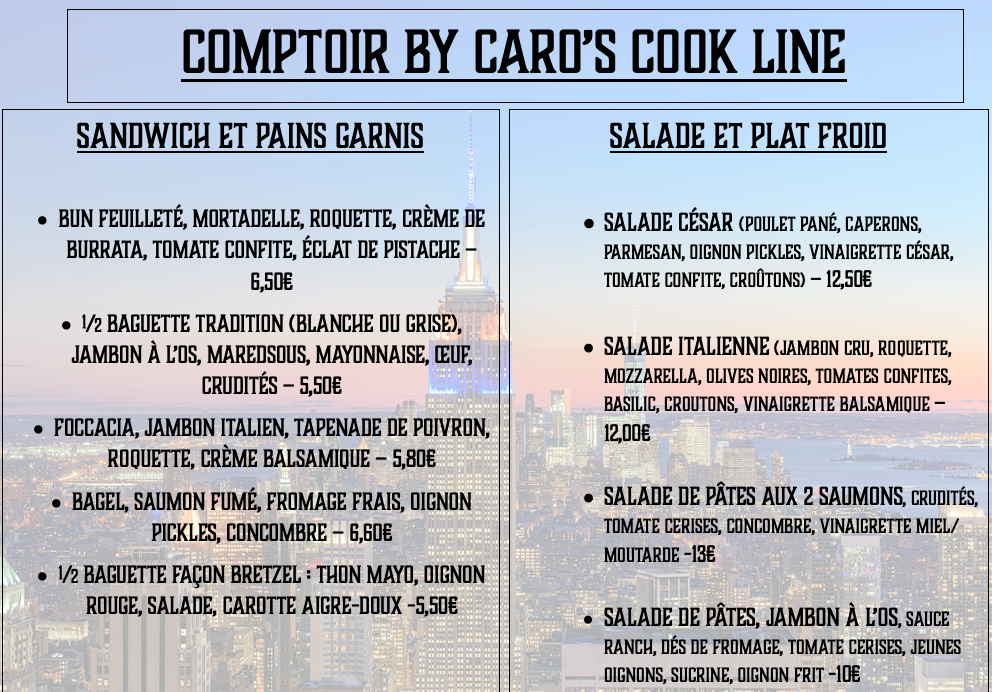 Menu Comptoir